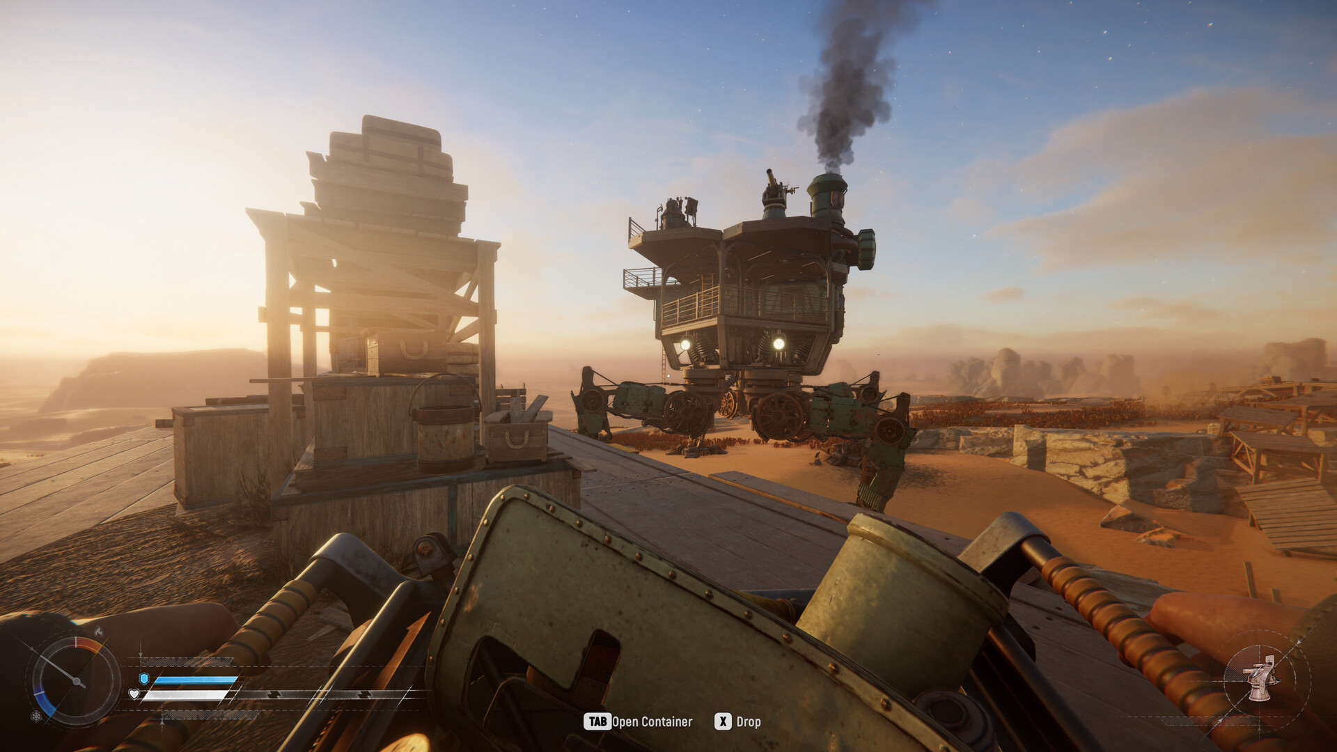 Official SAND screenshot showing a Trampler beside a desert loot site