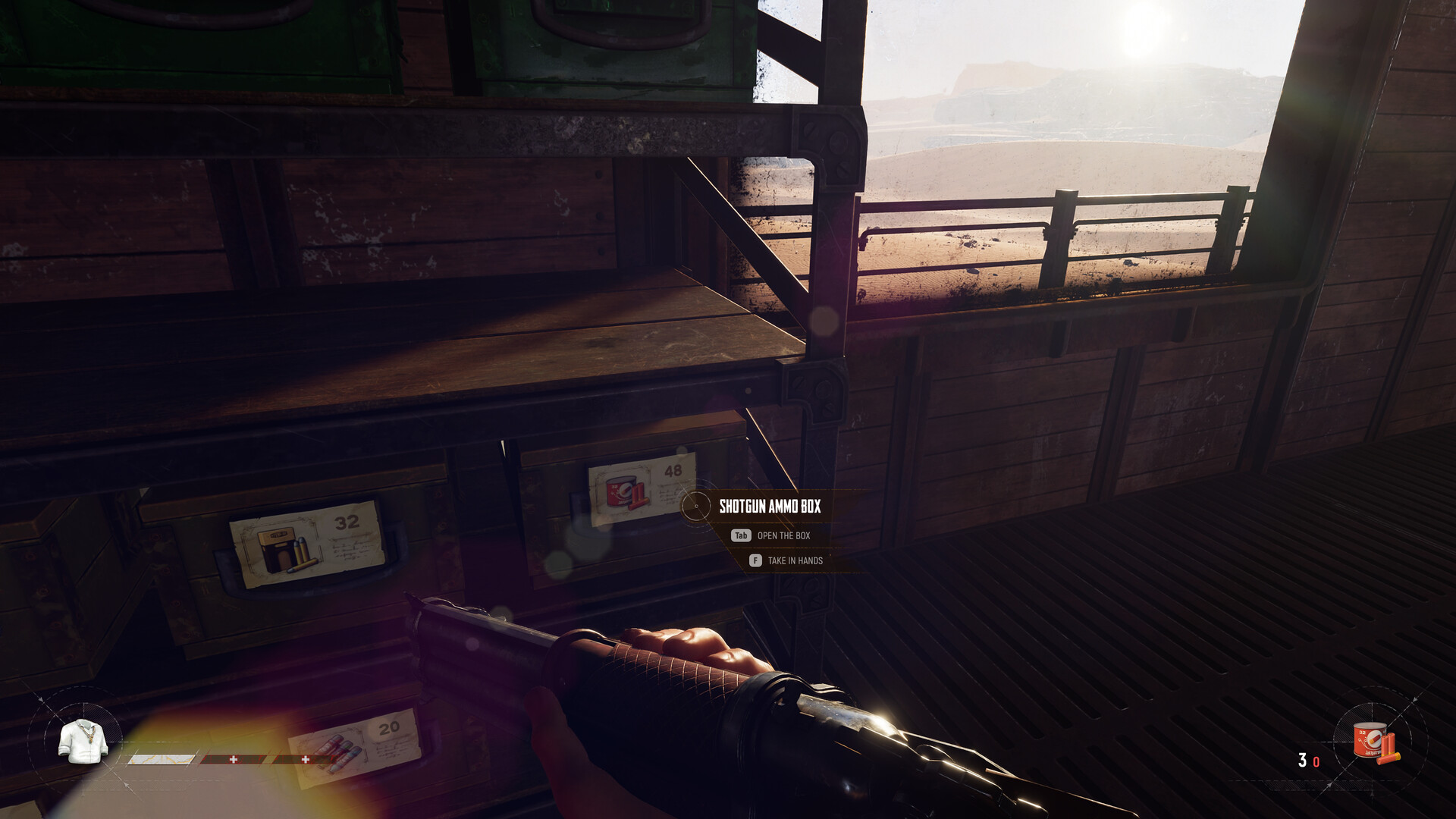 Official SAND screenshot showing shotgun ammunition boxes stored inside a Trampler